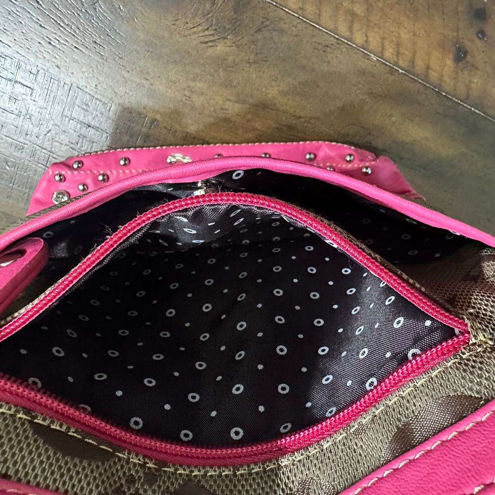 Guess Pink Studded Monogram Crossbody Bag Y2K Small Purse - Picture 8 of 8